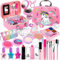 POWLYB Kinderschminke Schminkkoffer - 38pcs Waschbar Schminke Make Up Set - Spielzeug für Mädchen und Jungen 4-12 Jahre