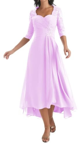HPPEE Vestido de noche formal para mujer con apliques de encaje, plisado, acampanado, para madre de la novia, Lila, 54 Más