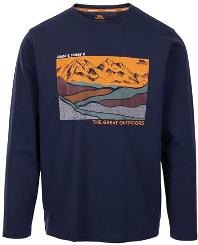 Trespass Mens Casual Top Quick Dry Long Sleeve Printed Graphic Flinder Navy
