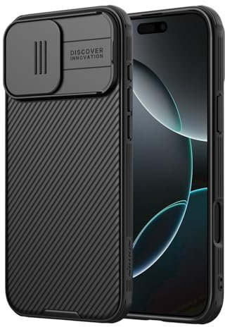 Nillkin für iPhone 16 Pro 6.3 hülle mit kameraschutz, Handyhülle mit Schiebe Kameraabdeckung, Schlanke Stoßfeste Schutzhülle, Schwarz