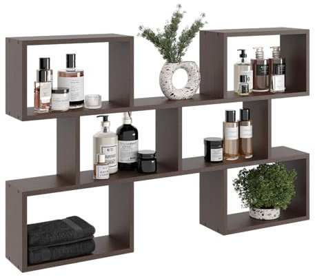 KUBUTKU Groß Wandregal mit 6 Fächern, Bücherregal 80x127x18 Hängeregal Mordern Deko Schweberegal (Wenge)