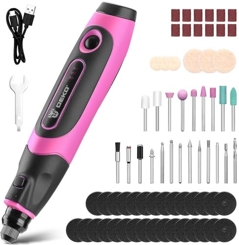 Kit de Herramientas Rotativas: DEKO Mini lijadora Herramientas de Mano,3.6 V Gris Amoladora Eléctrica Taladradora Set con 70 Accesorios para Tallar, Cortar, Lijar, Esmerilar, Pulir, Grabar