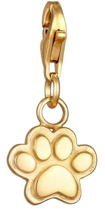 Pfötchen Charm Anhänger mit Karabiner für Bettelarmband aus 925 Sterling Silber vergoldet Katze Hund Pfote für Frauen und Mädchen