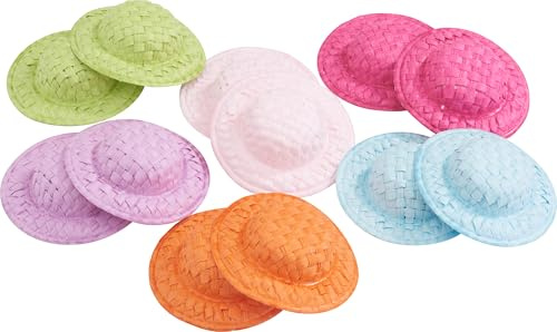 VBS Mini Strohhut Set 5 cm, 12 Stück, Stroh und Kunststoff Material Bunt