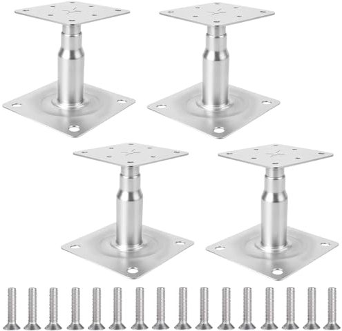 YushengTai Lot de 4 supports de poteau réglables en hauteur avec 16 vis, supports réglables en hauteur de 100 à 140 mm, pour clôtures, abris, abris de voiture, pergolas, travaux de construction