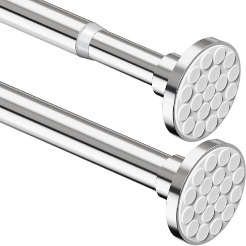Barra de cortina plateada extensible, barra telescópica sin agujeros, barra de cortina de ducha extra gruesa, barra telescópica para baño, dormitorio (85-220CM, Φ32 mm)