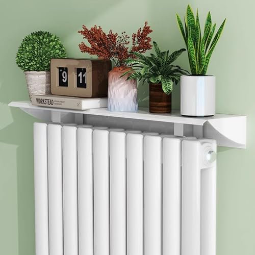 Tablette de Radiateur sans Perçage, 13 cm de Large Etagere Radiateur Blanc, Cache Radiateur en Alliage D'Aluminium, Anti-Fumée et Anti-Poussière, Peut Supporter 20kg,W 13cm/5.1in; L 180cm/70.8in