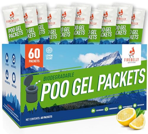 Firebelly Outfitters Tragbares Toilettenpulver – Kotgel für Camping & Wandern, Urin & Kot Verfestigungsgel, desodorierendes & saugfähiges Pulver für Notfall-Toilettenabfallbehandlung (60 Packungen)