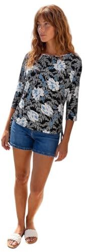 Roman Originals Printed Side Tie Snit Top for Women UK - Ladies Everyday Autumn Winter Round Neckline Comfy Soft Evening Vacation Work Party Night Out - Blue - Size 12