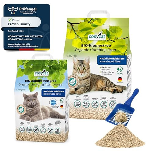 COSYCAT Clumping Wood Cat Litter, 100% Natural Wood Fibre product, dust-free (MIX 30 l (10 l coarse + 20 l fine))