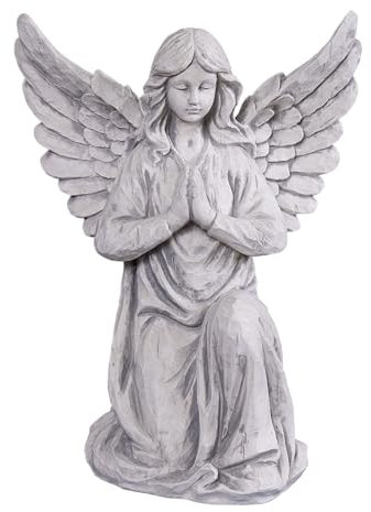 gartendekoparadies.de Garden Angel Stone Praying Figurine, 39 cm Height, White Concrete, 10 kg, Grey, Frost-Proof for Outdoor Use