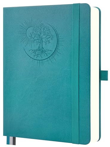 Mlife Notizbuch B5 mit Lebensbaum-Design–300 Seiten,100g Papier,PU-Cover,elastisches Band,Stifthalter,3 Lesezeichen–Ideal für Beruf, Studium & Geschenk(Blaugrün)