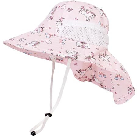 Cysocool Chapeau de soleil à large bord pour enfants de 4 à 13 ans - Chapeau de soleil en maille anti-UV avec sangle - Chapeau d'été UPF 50+