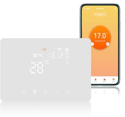 KETOTEK Termostato Caldaia WiFi Programmabile 220V 5A Alexa Compatibile, Cronotermostato Caldaia Digitale Intelligente 503 da Parete, Tuya/Smart Life App Controllo, Contatto Secco, Bianco
