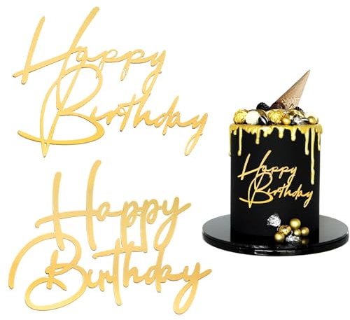 2 Stück Happy Birthday Tortendeko Gold Acryl Cake Topper Glitter Geburtstag Happy Birthday Goldfarbener Kuchen Deko für Geburtstagsparty Party Kuchen Desserts