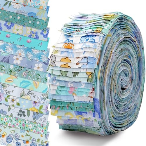 Lot de 40 bandes de tissu en rouleau de gelée, tissus de matelassage en coton, motif floral, patchwork pour housses de couette, petits sacs à main, nappes, sacs à main, bleu