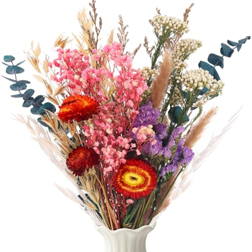 LAUMOE 30 Stück Trockenblumenstrauß Groß Set, 42cm Brautstrauß Trockenblumen Strauß Groß zum Basteln Strohblumen Getrocknet für Wohnzimmer Home Hochzeit Vasen Herbst Tischdeko (Stil 1)