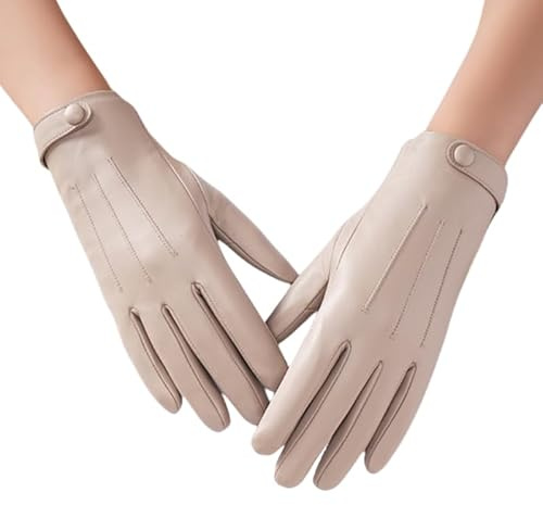 Keninll Gants en cuir pour femme, gants d'hiver vintage en peau d'agneau doublés de polaire, compatibles avec écran tactile, équitation et conduite, chaud, doux, coupe-vent