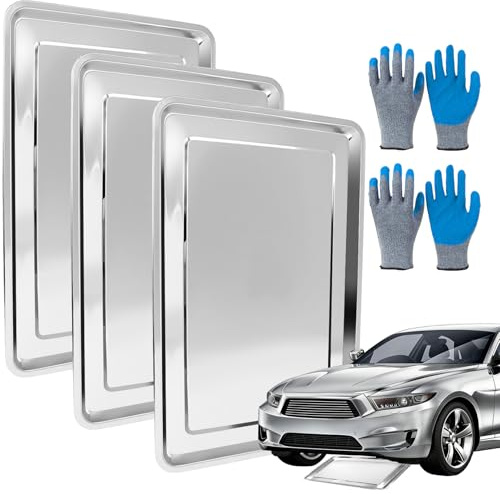 Poweka 3 Vasca di Raccolta per Auto in Acciaio Inox, 60 x 40 x 2 cm, Antiruggine, Vasca Raccolta Olio Motore, Piastre per Forno