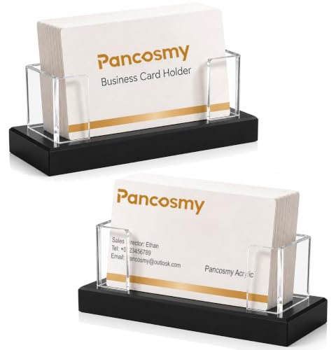 Pancosmy Visitenkartenhalter aus Acryl, 2 Stück Visitenkartenständer, Klarer Halter für Visitenkarten mit stabiler Basis für bis zu 60-80 Karten – Professioneller Schreibtisch-Organizer für Büro