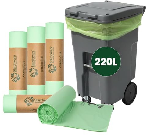 ECONX 220L X 50 Compostable Wheelie Bin Liners Bags - Biodegradable Refuse Sacks Waste Recycling Rubbish Dustbin Bags Strong and Leak-proof Bin Bags Food Waste Bags | Domestic & Commercial Use