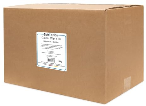 DistrEbution Golden Wax Y50 Sojawachs Pastillen - 16kg Rohwachs für Wachsmischungen, Veganes Kerzenwachs Pellets für Kerzenherstellung