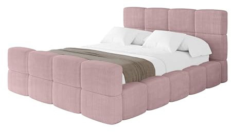 ALTDECOR Polsterbett mit Bettkasten und Lattenrost, Bett mit Matratze H3/H4, Kopfteil, Boxbett, Doppelbett mit Stauraum - NATA-Z 180x200 Rosa
