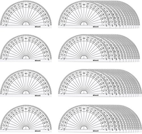 EBOOT 50 Pcs Math Protractors Plastic Protractor 180 Degrees, 4 Inches(Clear)