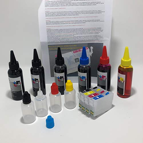 Nachfüllbare Druckerpatronen für Epson 29 / 29XL Serie mit Selbstreservoir + 400 ml hochwertige Tinte für Expression Home XP - 445 Drucker