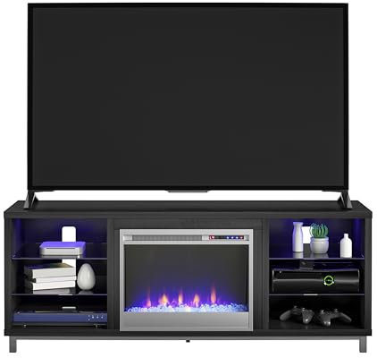 Ameriwood Lumina Fireplace TV Stand 70 Inch Black Oak Look