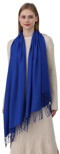 Best World 4 Yu Womens Winter Shawls Warm Casual Scarf Solid Pashmina Tassel Style Stoles for Wedding Party(Royal Blue)