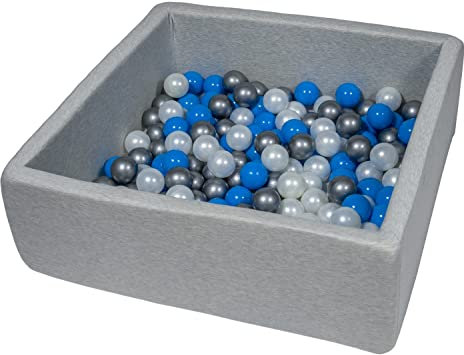 Velinda Bällebad Ballpool Kugelbad Bällchenbad Kinder-Pool mit 150 Bällen/90x90cm (Farbe der Bälle: perlweiß, blau, silberfarben)
