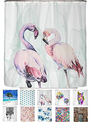 arteneur® Rideau de douche, anti-moisissure, motif joli flamant rose, 180 x 200 cm, recyclé, Öko-Tex Standard 100, ourlet lesté, opaque, étanche, lavable, 12 anneaux et e-book (français non garanti)