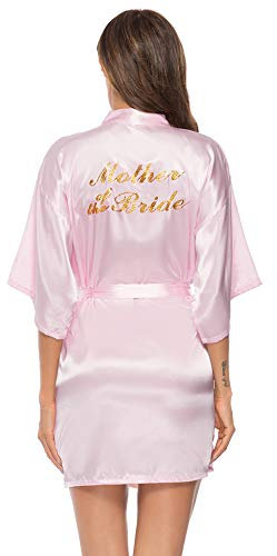Vlazom Peignoir Satin Femme Robes de Chambre et Kimonos de Mariée Robes de Chambre Soie Court Kimono Col V avec Ceinture,Rose For Mother Of The Bride,XXL