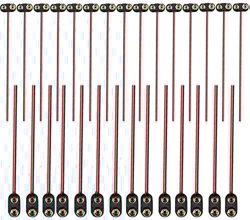 Senven 30Pcs 9v Battery Connector I and T Type Battery clip Connector, 15cm Cable Cord 9 Volt Battery Clip Connector cable T Type - rigid plastic , Copper core