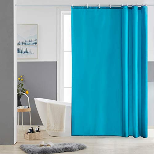 Furlinic Rideau de Douche Tissu Anti Moisissure Lavable Petits Rideaux de Bain Imperméable Turquoise en Polyester pour Baignoire ou Salle de Bain avec 10 Crochets 150x180cm