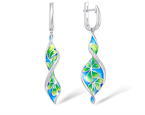 AdronQ Silber Ohrringe für Frauen Pure 925 Silber Lange Bunte Blume Tropfen Ohrringe Fine Jewelry Emaille