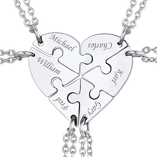Suplight Freundschaftshalsketten für Damen Mädchen Edelstahl 6 Stücke Herz Puzzle Anhänger Namen personalisiert Partnerketten für Freundschaft Familien Schwester
