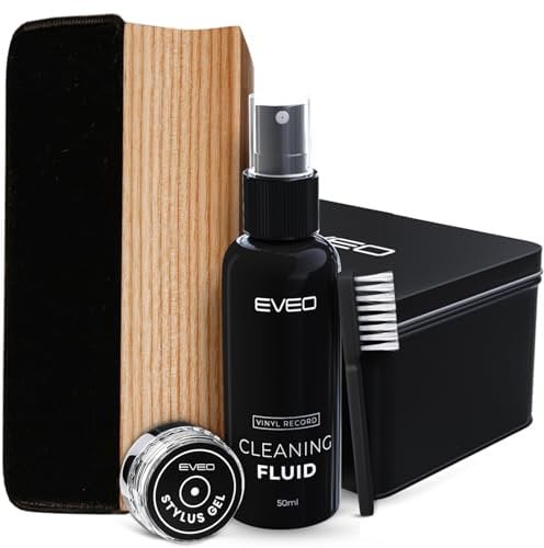 EVEO Premium Vinyl Record Cleaner Kit,Complete 4-in-1 Vinyl Records Cleaning Kit for Records Albums-Includes Soft Velvet Record Brush,Duster &Turntable Stylus Cleaning Gel,Record Player Accessories