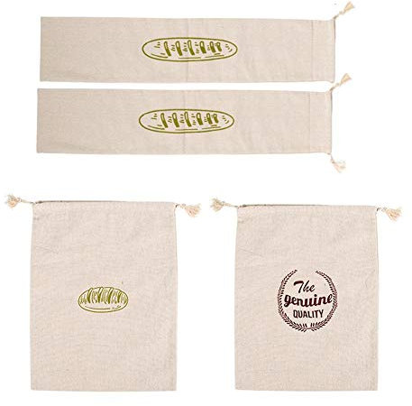 4 Stück Leinenbrotbeutel, natürlich, wiederverwendbar, Baguette-Brotbeutel, Lebensmittel-Aufbewahrungsbeutel mit Kordelzug, Öko-Brotbeutel für Zuhause zur Aufbewahrung von Lebensmitteln