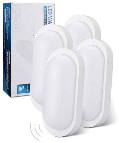 Oraymin 4 Stücke LED Wandleuchte Kellerlampe mit Bewegungsmelder Innen, 12W IP65 LED Wandlampe 1080LM, Feuchtraumleuchte Oval für Diele Garage Flur Balkon Treppe Carport Keller, 4000K, Weiß