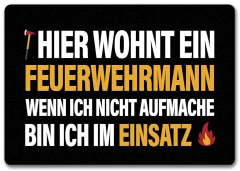 Hier wohnt ein Feuerwehrmann Fußmatte randlos mit Brand Motiv