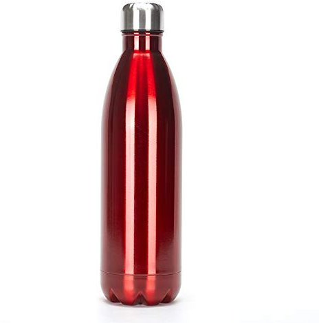 Bouteille d'eau isotherme en acier inoxydable de 1 L, élégante bouteille d'eau isotherme, garde le chaud et le froid, couvercle 100 % étanche (rouge, 1 litre)