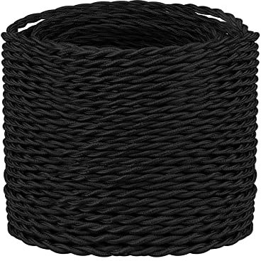 10 Meters / 32.8FT Black Braided Cable, Helunsi 3 Core Electrical Cable, Vintage Braided Flex Cable Twisted Fabric Electrical Wire for DIY Industrial Pendant Lights or Other Appliances - Black