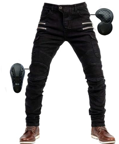SHUOJIA Hombre Motocicleta Pantalones Jeans con Protección Motorcycle Biker Pant 4 X Equipo De Protección (Black-S)
