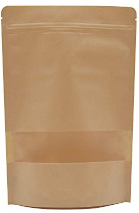 AIBAOBAO Kraft Paper Bag 50Pcs, Brown Zip Lock Resealable Stand Up Pouches with Transparent Window for Food, Tea, Nuts, Seeds, Coffee Beans, Dried Fruits, Candy, Snacks, Cookie (12 x 20 cm)