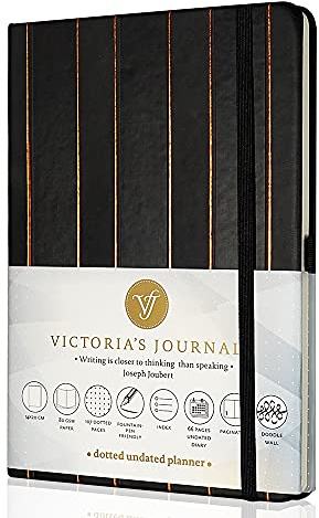 VICTORIA'S JOURNALS Notizbuch mit Punkten, undatierter Planer, Sofia Hardcover, Vintage, Zeitmanagement und Ziele, Organizer, A5, 14 x 20 cm