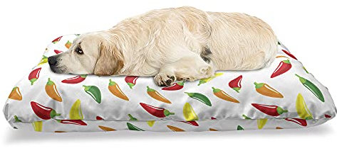 ABAKUHAUS Pfeffer Haustierbett, Chili Pepper Muster Vegan, beissfestes Kissen für Hunde und Katzen mit abnehmbaren Bezug, 60 cm x 100 cm, Mehrfarbig