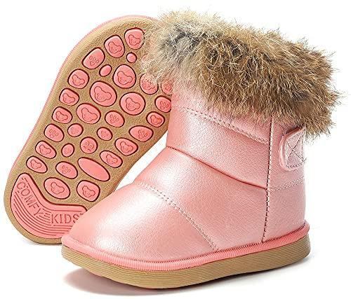 Gaatpot Stivali per Bambine e Ragazze Stivaletti da Invernali Stivaletto da Neve Fodera Caldi Piatto Antiscivolo Scarpe Invernale all'aperto Pink 27EU = 28CN