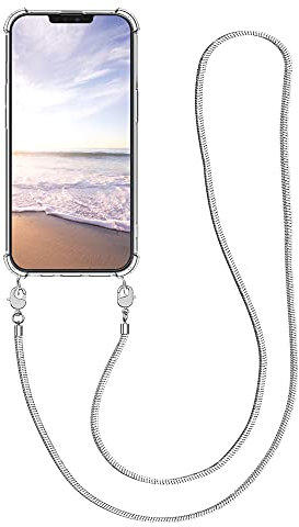 kwmobile Case Compatible with Apple iPhone 13 Pro - Crossbody Case Clear Transparent TPU Phone Cover with Metal Chain Strap - Silver/Transparent